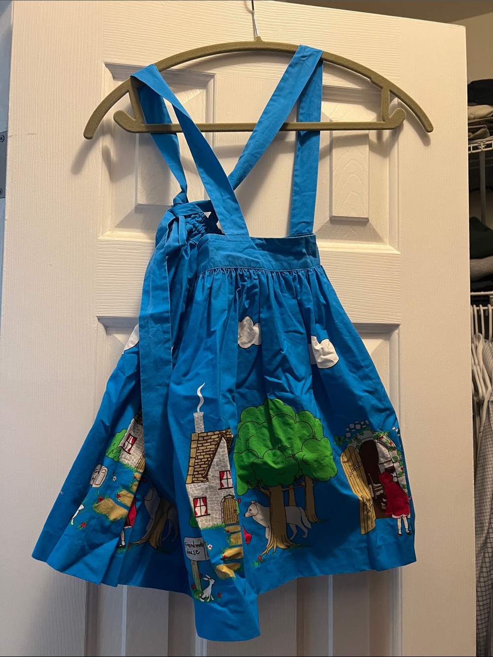 Eleanor Rose Bright Blue Storybook Pinafore Dress with Multicolor Appliqué